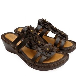 Born Women’s Size 10 Brown Floral Slip-On Wedge Sandals – Brand New Slides